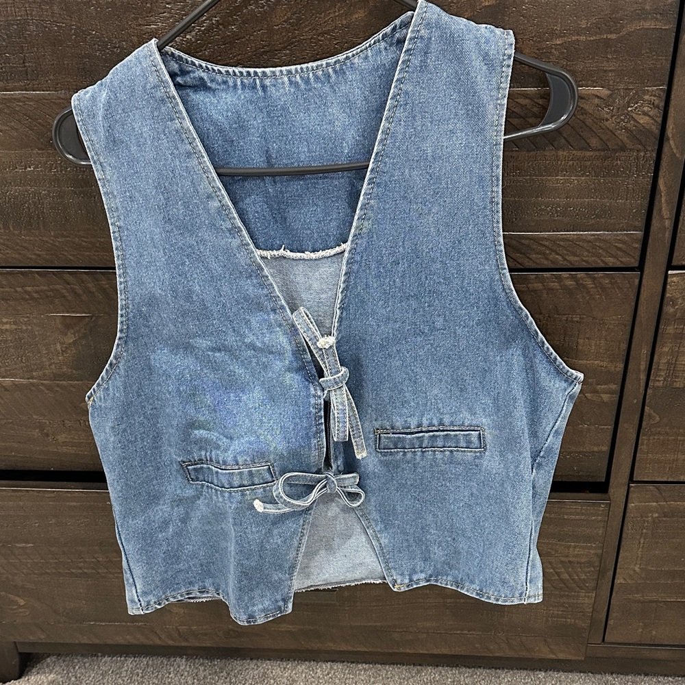 Denim Sleeveless Vest with Tie Front